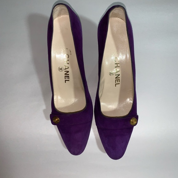 CHANEL size 37 purple suede block heel PUMPS - Picture 4 of 14